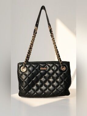 Kate Spade New York Black Quilted Leather Tote Shoulder Bag | Gold Hardware